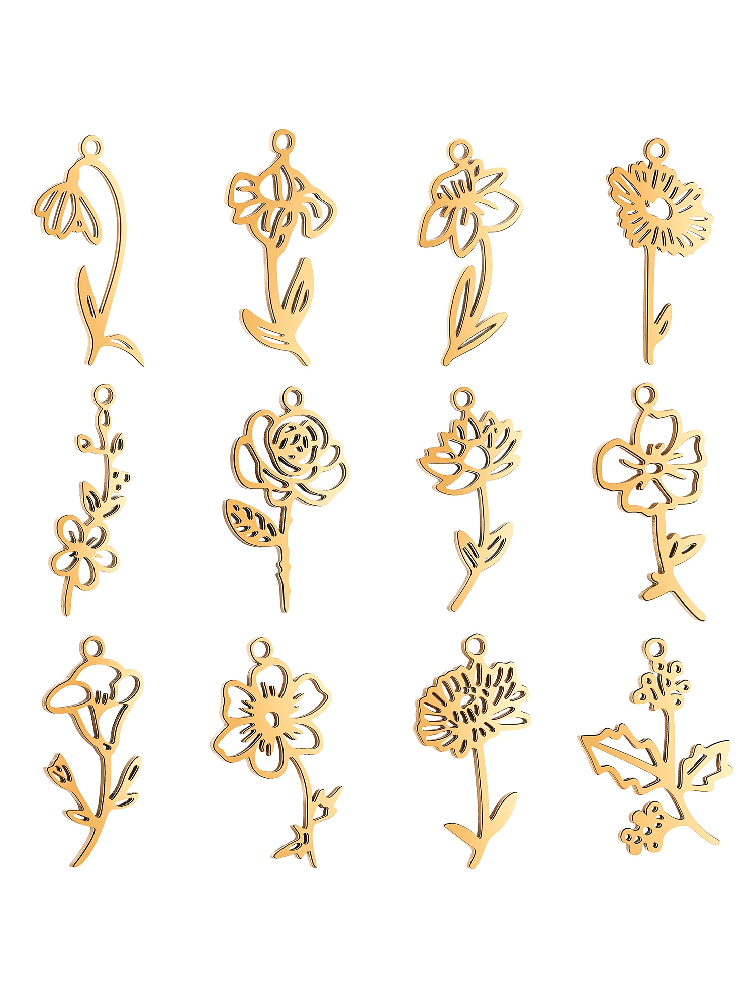 5PCS Edelstahl 12 Geburt Blume Charms Rose Anhänger Für Die Herstellung Von Halskette Armband Ohrringe DIY Schmuck Zubehör Großhandel – Detail 2