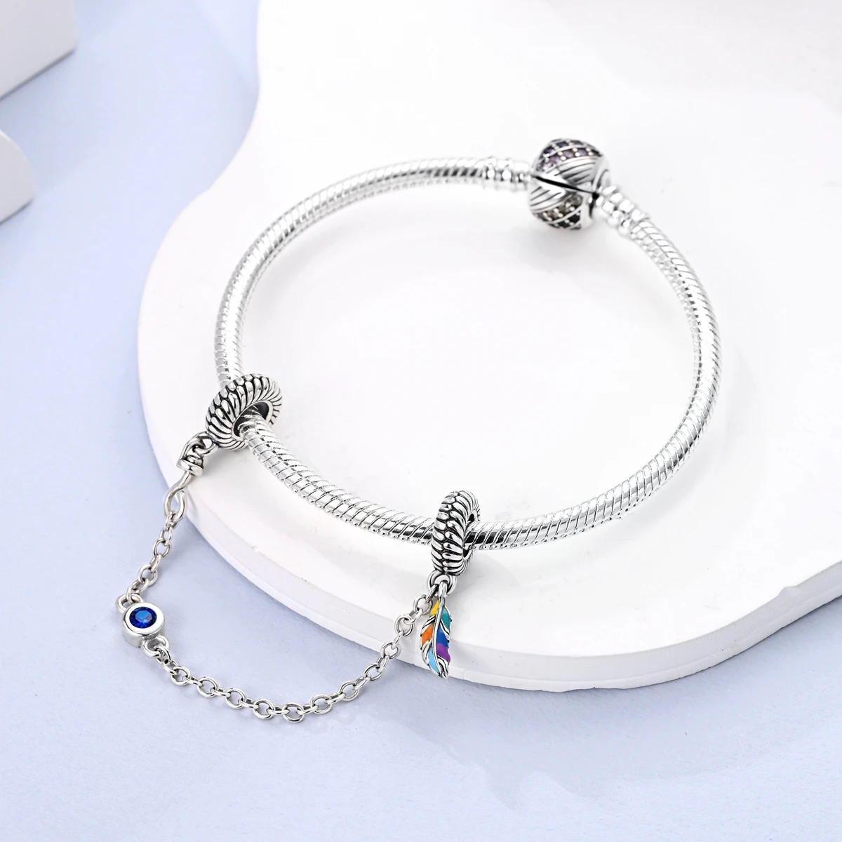 Silver Plated Safety Chains Rainbow Lucky Unicorn Chains Fit Original Pandora Charm Beads Pendent Dangle Bracelet DIY Women Gift