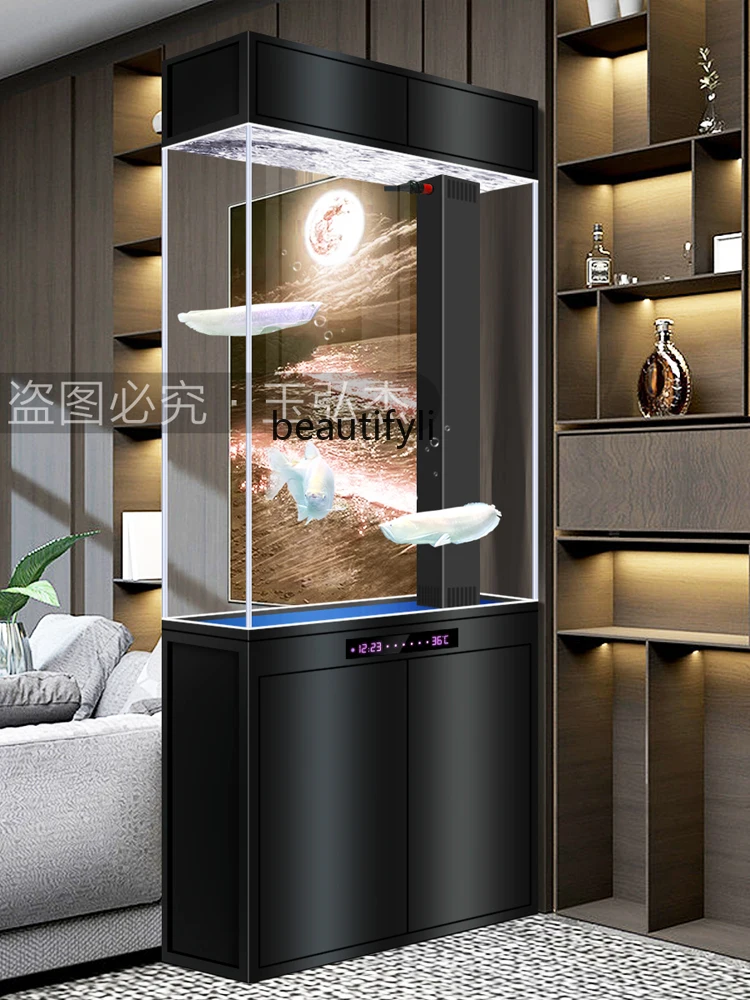 Screen fishtank living room entrance cabinet modern light luxury hotel office partition bottom filter aquarium free water change