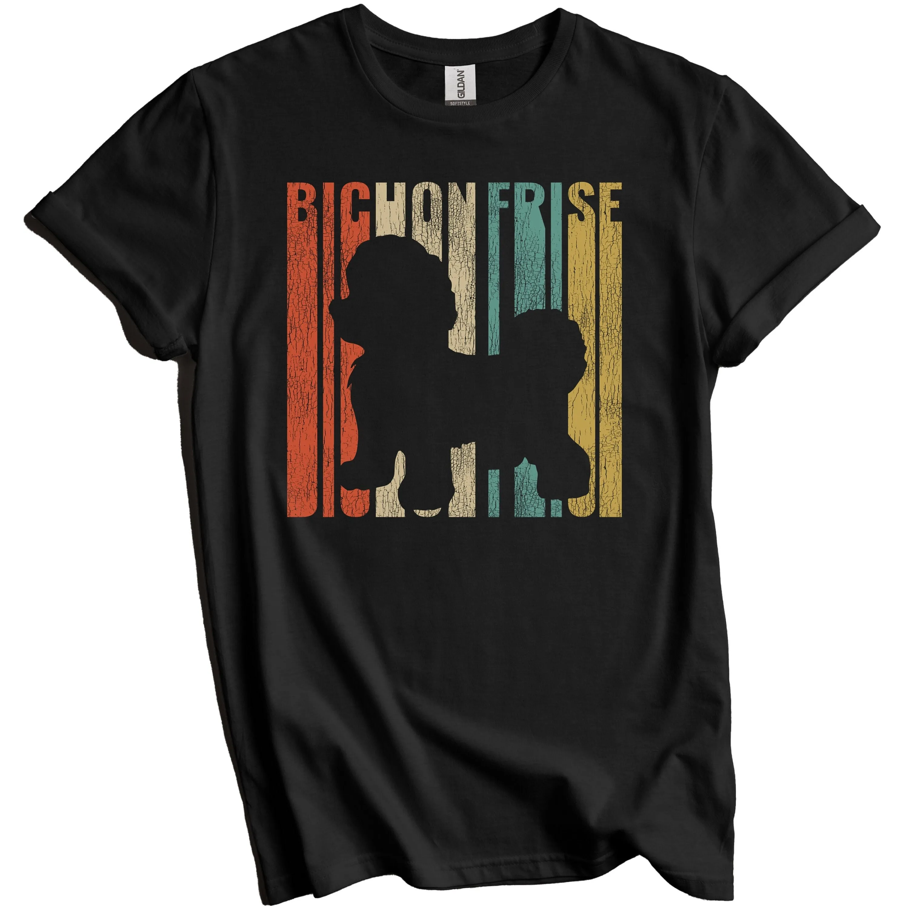 Bichon Frise T Shirt Retro For Owner Vintage Style Dog Silhouette Cracked Worn Distressed Look