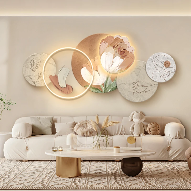 Living Room Decorative Painting Cream Style High-Grade Sofa Wall Painting Tulip Bedroom Bedside Wall Lamp Painting