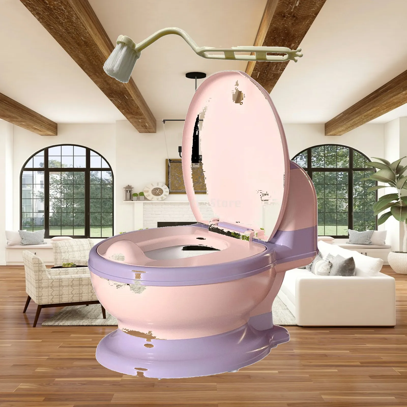 Toddler Potty Chair Realistic Toilet Training Seat for Baby Boys Girls with Removable Potty Pot Soft PVC Cushion and Brush for