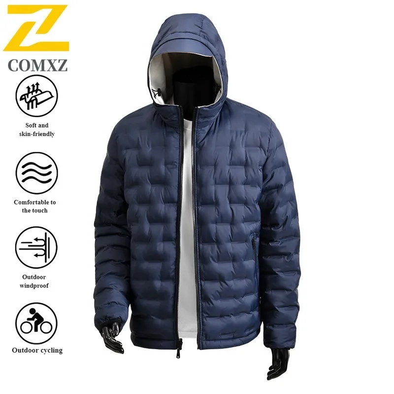 

Men's Korean Style Winter Jacket Thickened Cotton Hooded Sports Coat Warm Casual Outerwear Solid Color Male Parka with Pockets