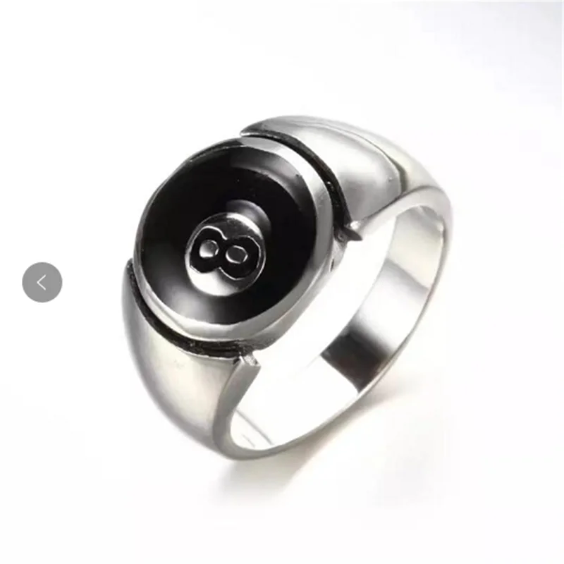 Black 8 Ball Ring Stainless Steel Retro Punk Biker Billiard Lucky 8 Ring