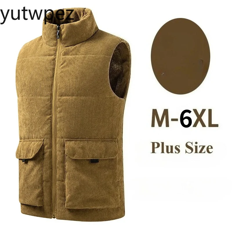 Outdoor Hiking Fashion Wool Vest Male Cotton-Padded Vests Coats Men's Sleeveless Jackets Warm Waistcoats Clothing Plus Size 6XL