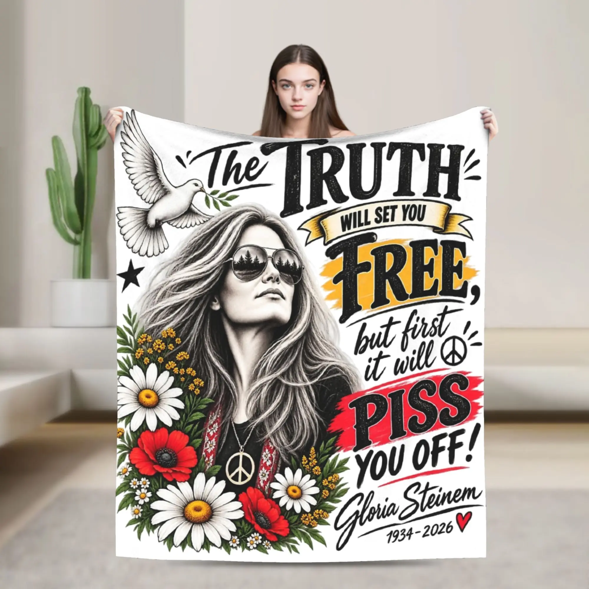 Super Soft RIP Gloria Steinem  Throw Blanket Premium Flannel Fleece Lightweight  Bed Blanket Cozy Plush Bedspread All Season Use