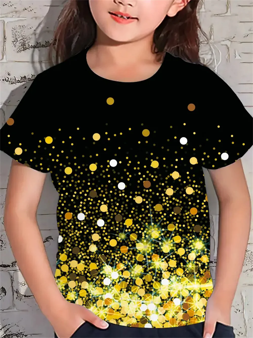 T-Shirt Décontracté à Manches Courtes pour Fille, Dégradé Coloré, Fleur Imprimée en 3D, à la Mode, Amusant, Été, 2025