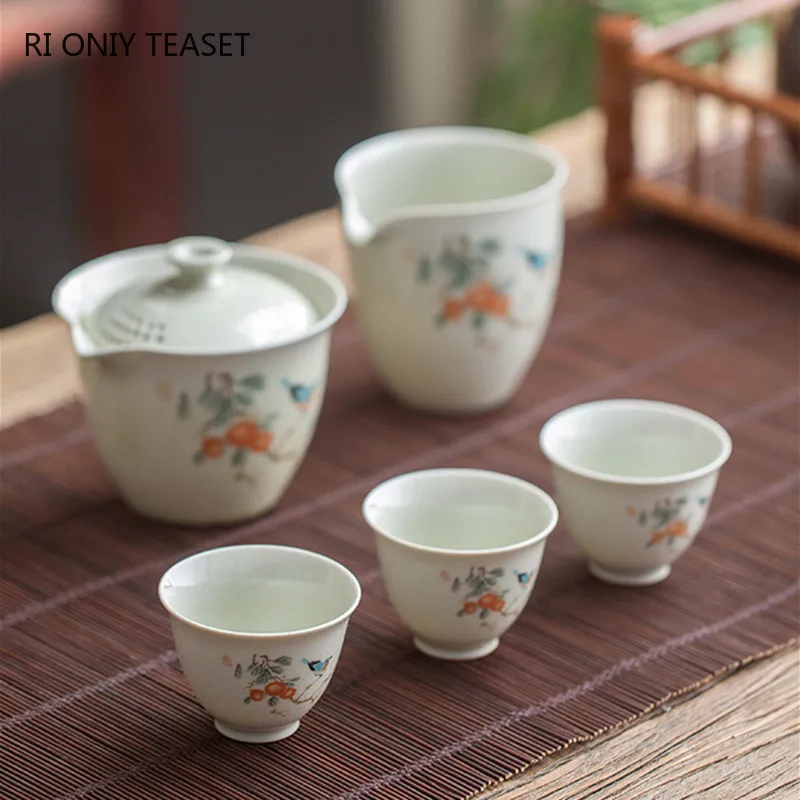 Retro Ceramic Teacup Portable Travel Meditation Cup Hand Painted Flower Pattern Tea Bowl Pu\'er Master Cup Tea Set Accessories