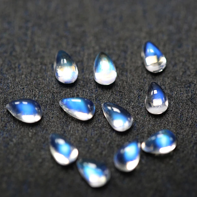 Natural Strong Blue Fire Moonstones Top VVS Pear 2x3mm Cabochon Smooth Polished Loose Gemstones For Jewelry Making