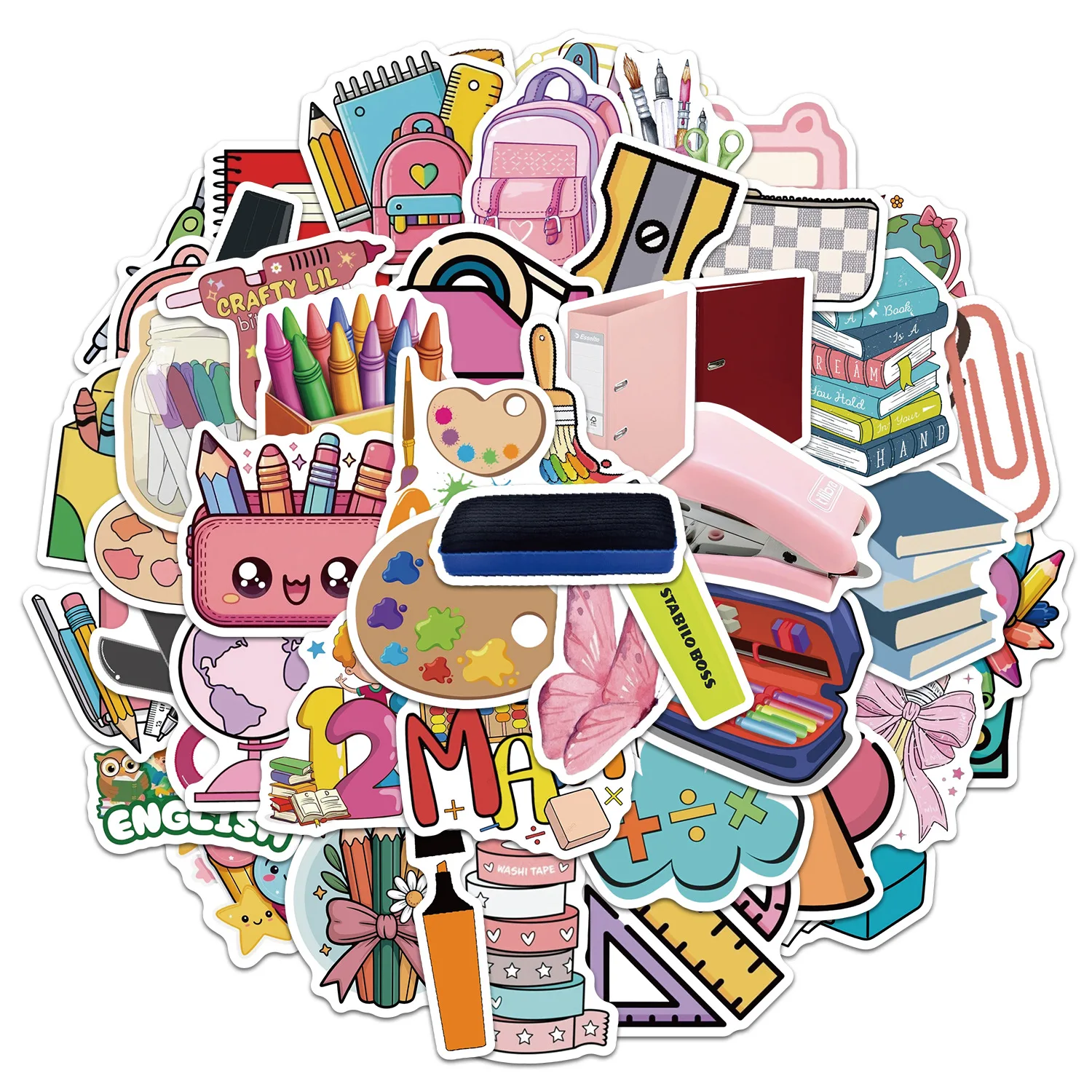 

50PCS Cartoon School Season Stationery Stickers Creative Decorative Water Cup Skateboard Phone Case Graffiti Waterproof Toy Gift