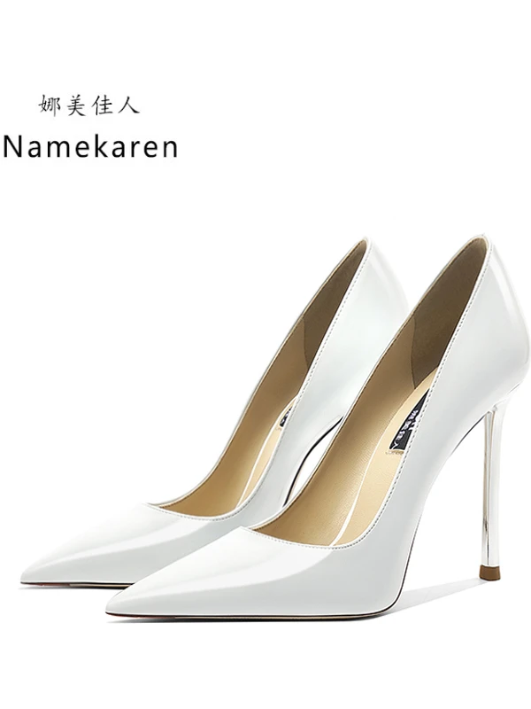 

Женские туфли Ele с острым носком из лакированной кожи, на тонком высоком каблуке, белые, модные, весна-осень