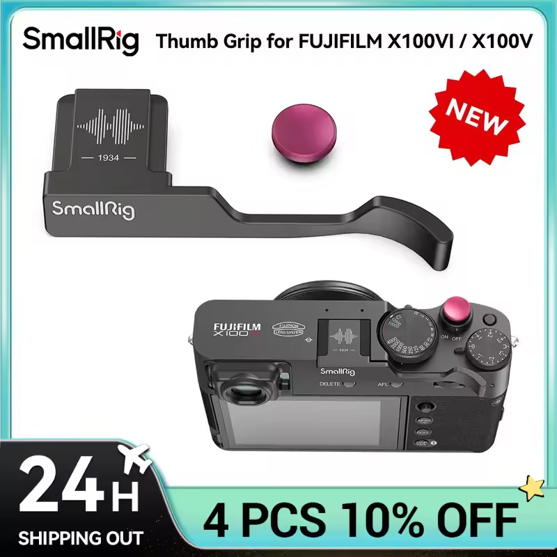מחזיק אגודל SmallRig עבור FUJIFILM X100VI / X100V, עם כיסוי Hot Shoe, כפתור שחרור מעוקל, רצועות סיליקון מובנות