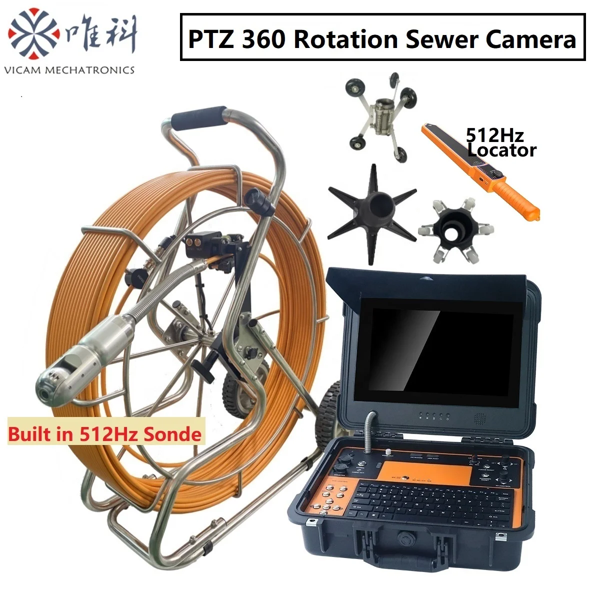 60M 150M Pipeline Endoscopy Camera V13-50PTF HD DVR Control Box With Video Recording Snapshot Funtion 50mm PTZ Cameras