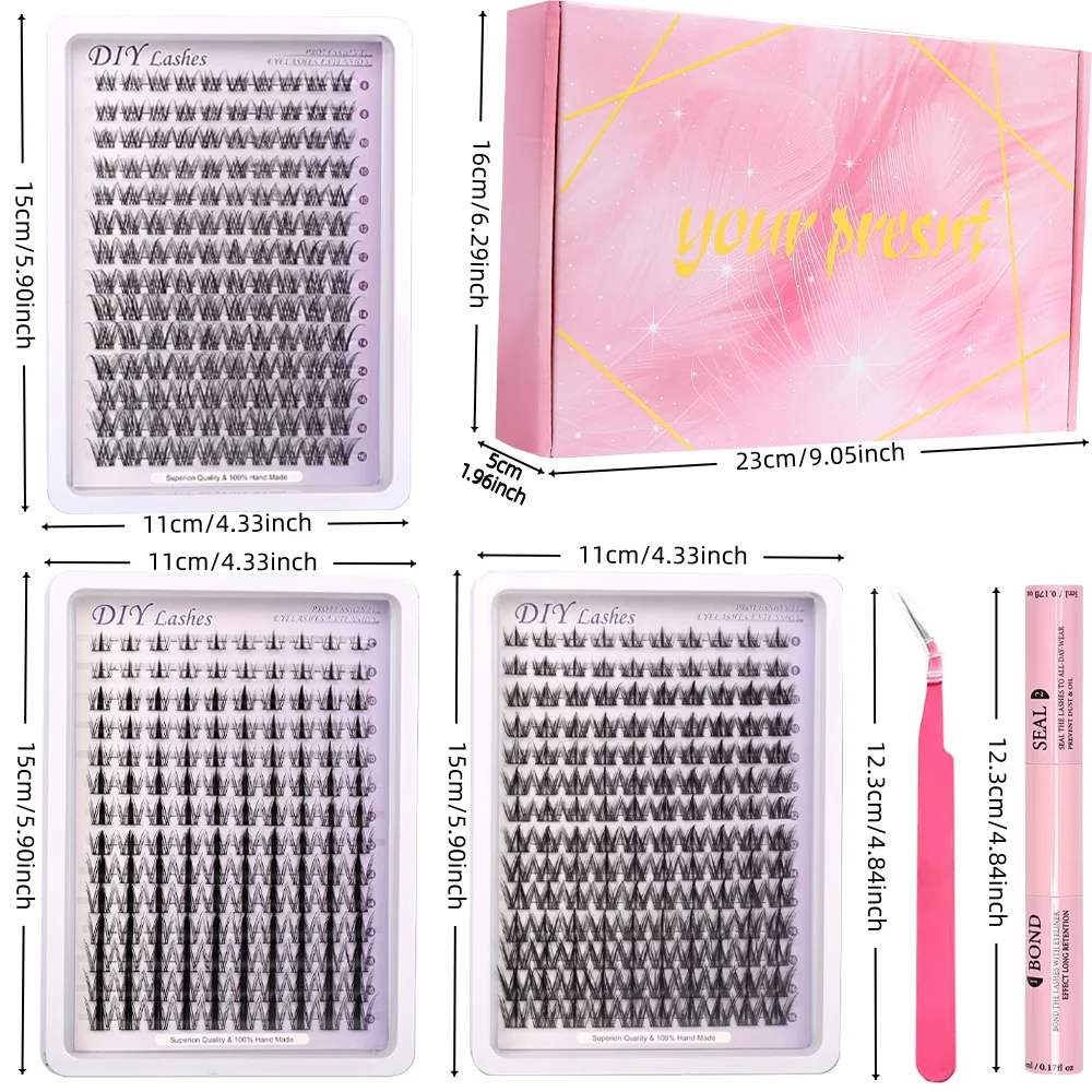 3 boxes of 420 eyelash clusters set, 10-16mm C curl, light and elegant natural appearance eyelash clusters, comic style single c