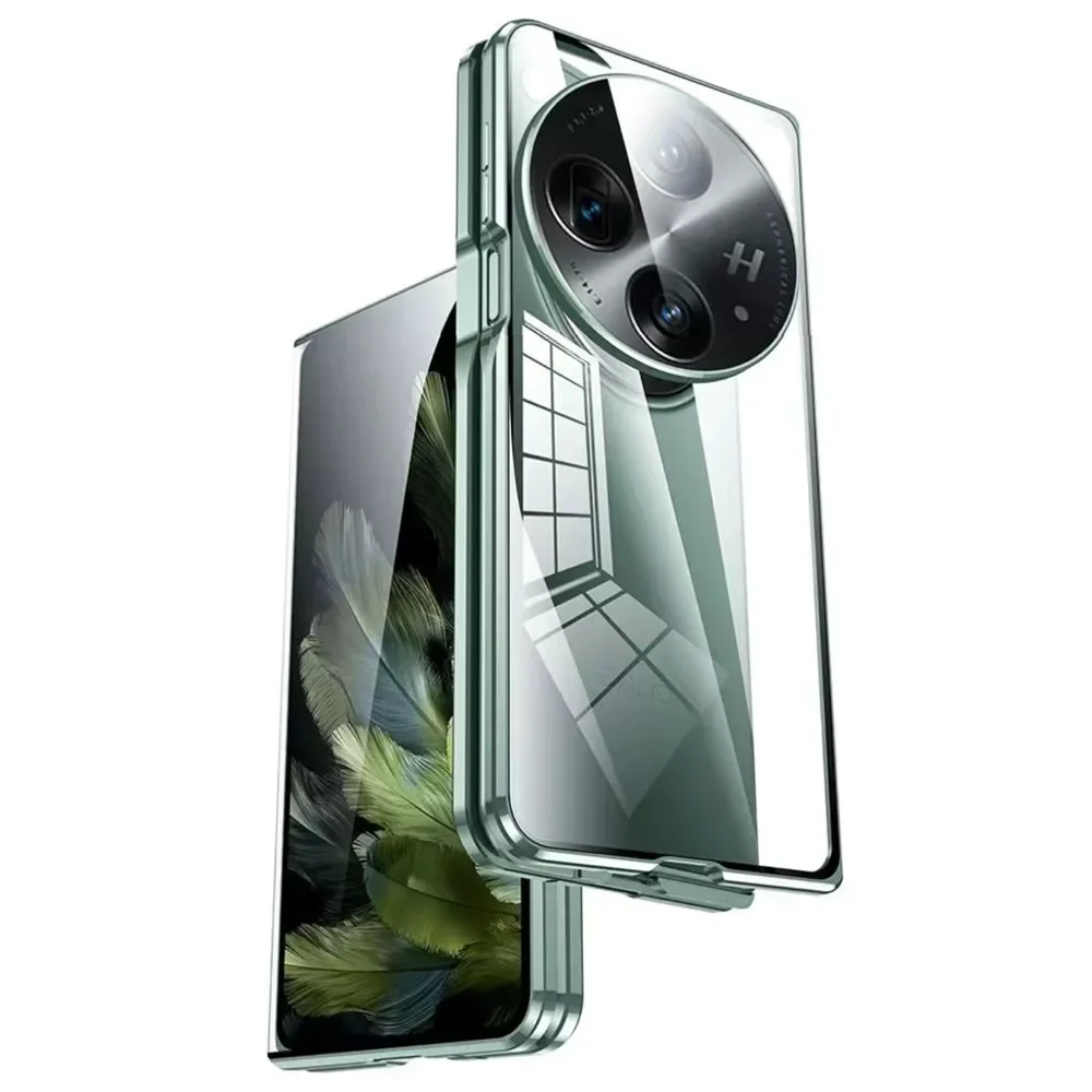 Alloy Metal Frame Bumper Magnetic Flip Case For OnePlus OPEN OPPO Find N3 Anti-Spy Privacy HD 9H Tempered Glass Protector Cover