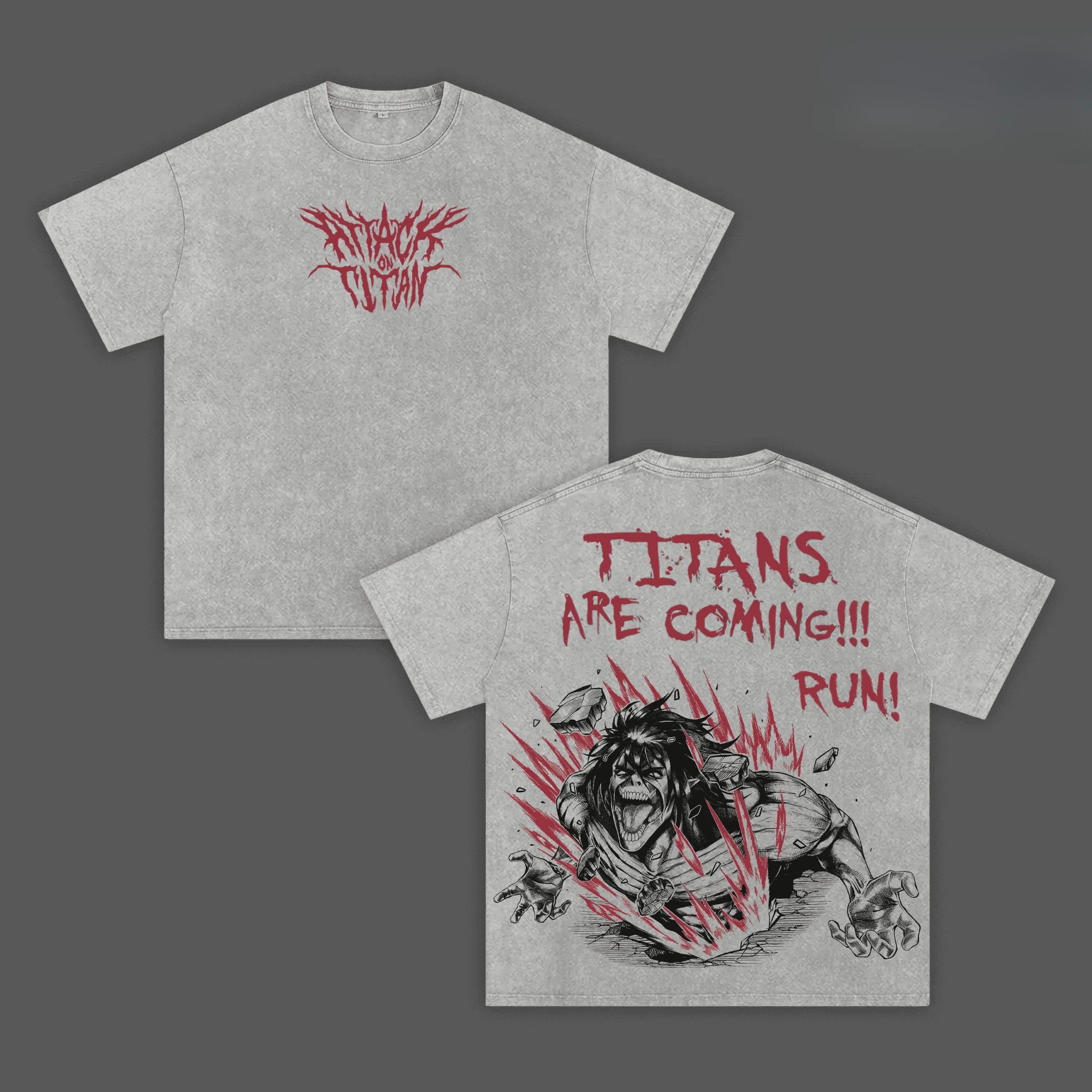 Manga Attack on Titan Retro T-shirt Vintage Washed T Shirt Men Women Clothing Summer 100% Cotton Tees Casual Oversized Clothes