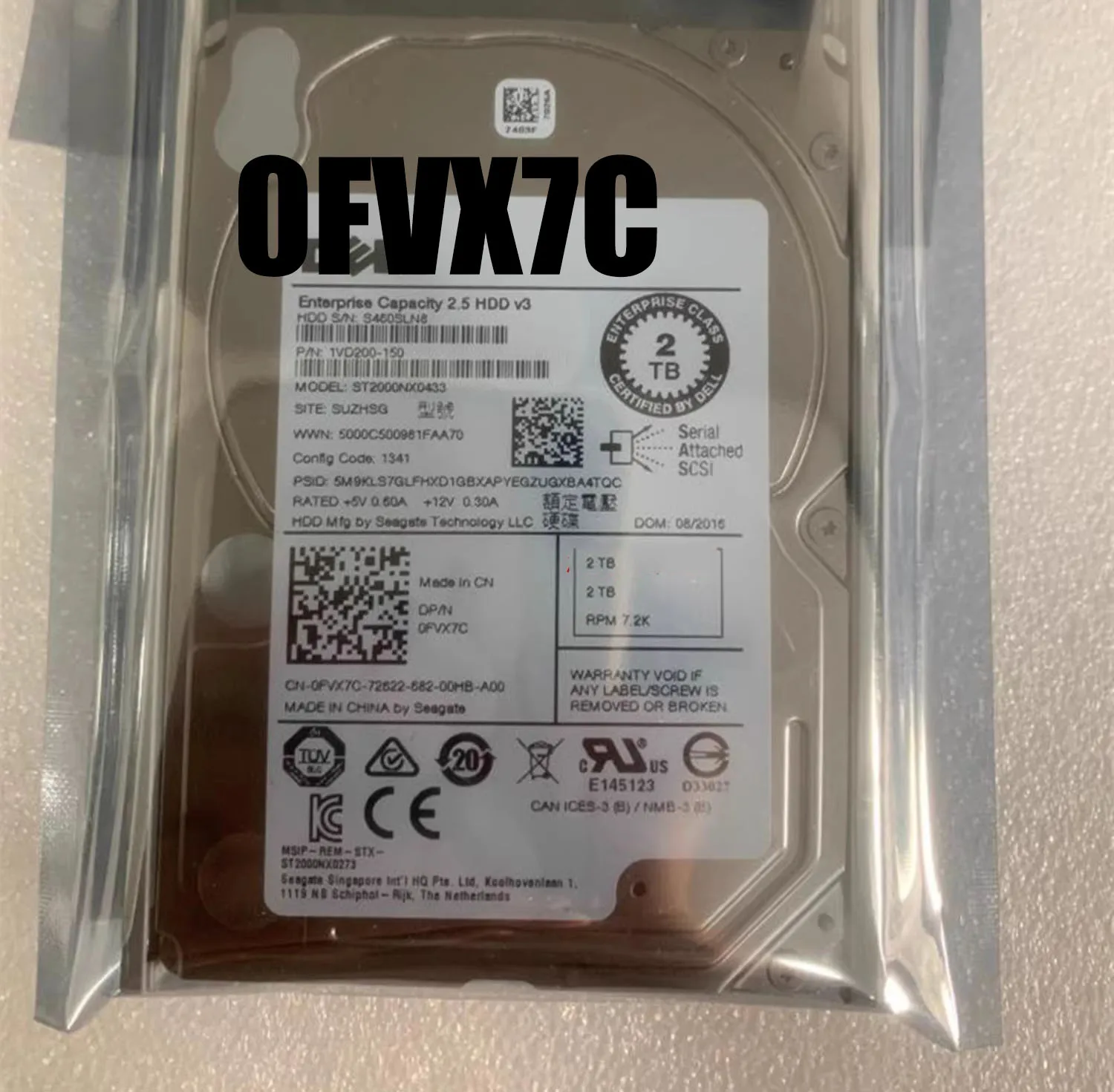 2 تيرابايت 7.2K SAS 12 جيجابايت/ثانية 128 ميجابايت 512e 2.5 بوصة HDD Dell 0FVX7C FVX7C ST2000NX0433/ST2000NX0273 0XY986 XY986، جديد! #2