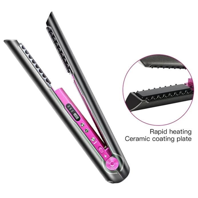 Wireless Hair Straightener 4800mAh USB Rechargeable Cordless Flat Iron 2 In 1 Curler Ceramic Plate LCD Display Travel Tool