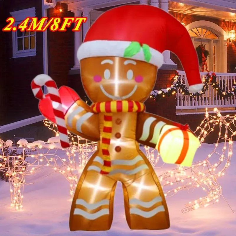 2.4M Christmas Decoration Inflatable Toys With LED Gingerbread Man Xmas New Year Party Yard Garden Decors Indoor Outdoor Props