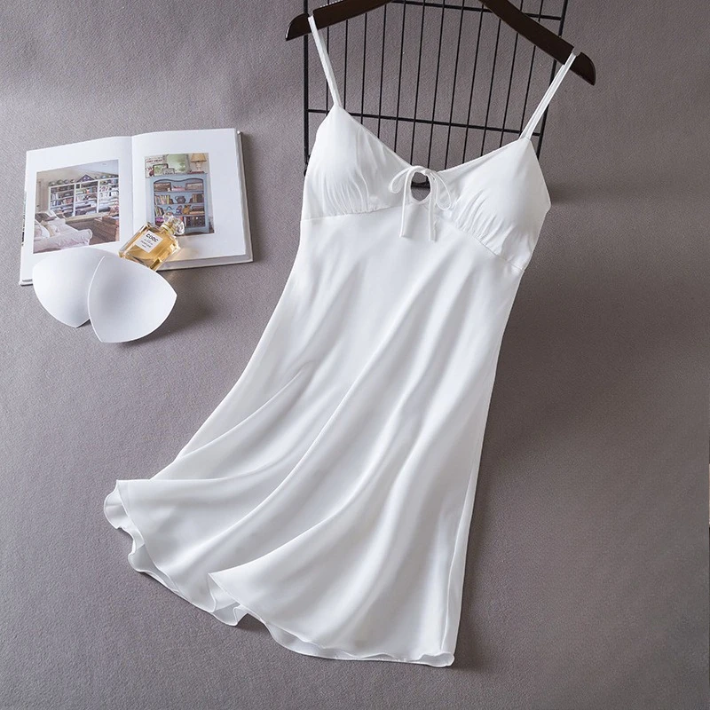 

Sexy Lace Suspender Nightdress Female Nightgown Chemise Sleepwear Gown New Summer Sleepwear Dress Women Silky Satin Homewear