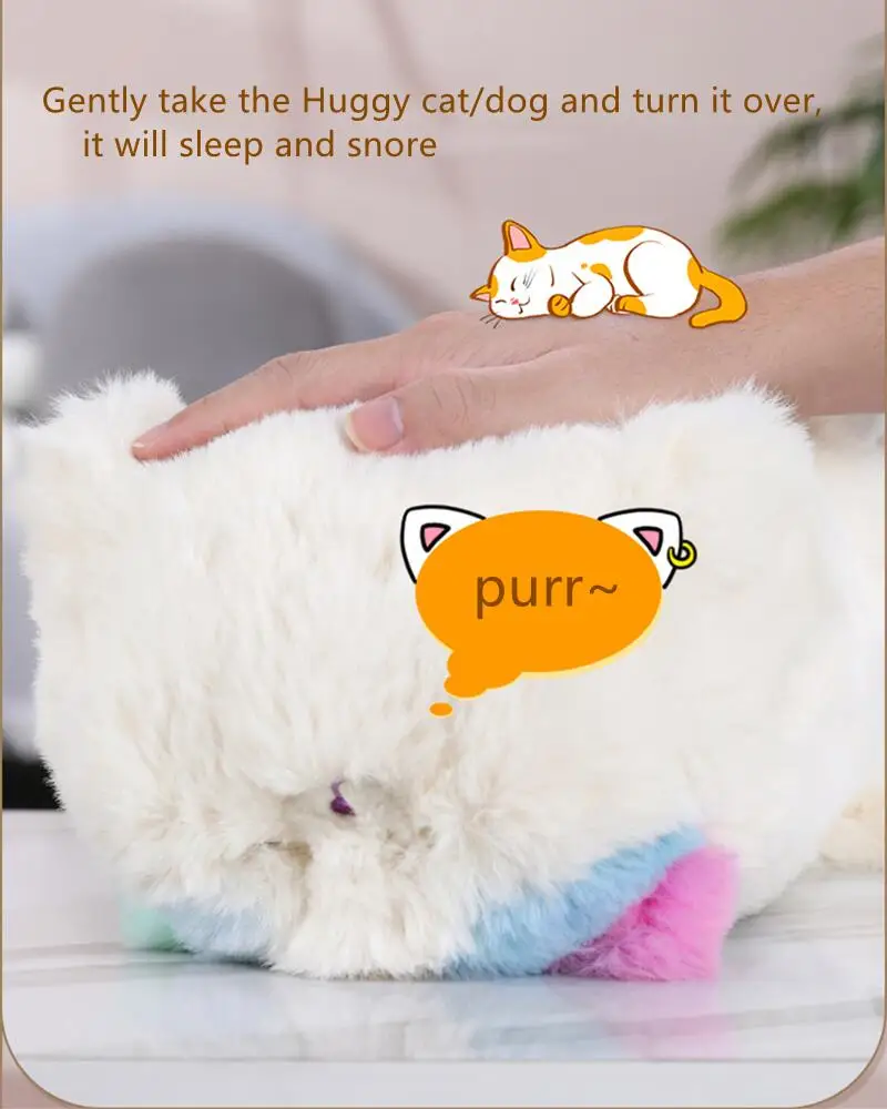 Interactive Huggy Pet Realistic Electric Plush Toys Cat Robot Stuffed Fluffy Cat with Tail Wagging Barking Gift for Girls Boys