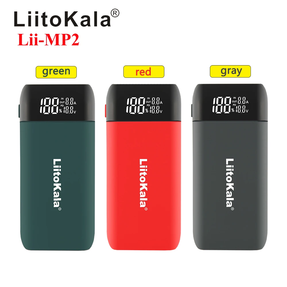 LiitoKala Lii-MP2 Fast Batter Charger 18650 Power Bank Portable Type C Input QC3.0 Charging For 18700 20700 21700 18650 PD3.0