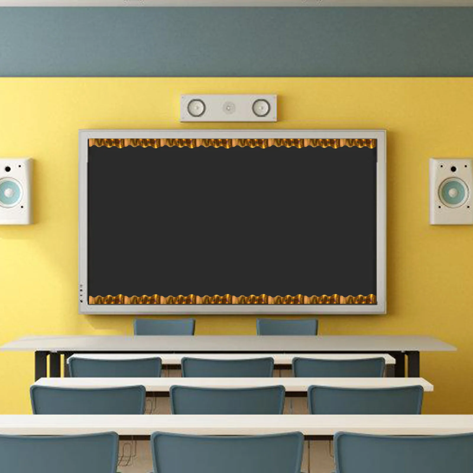 

1 Roll Fan Shaped Gold Border Paper Bulletin Board Trim Classroom School Office Home Decoration 7.6cm 10m Elegant Scalloped Edge