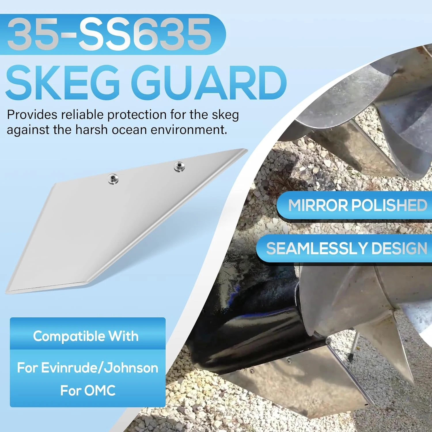 Marine Stainless Steel Skeg Guard Protector Kit 35-SS635 Fits for Evinrude/Johnson and OMC Cobra Outboard Broken Skeg