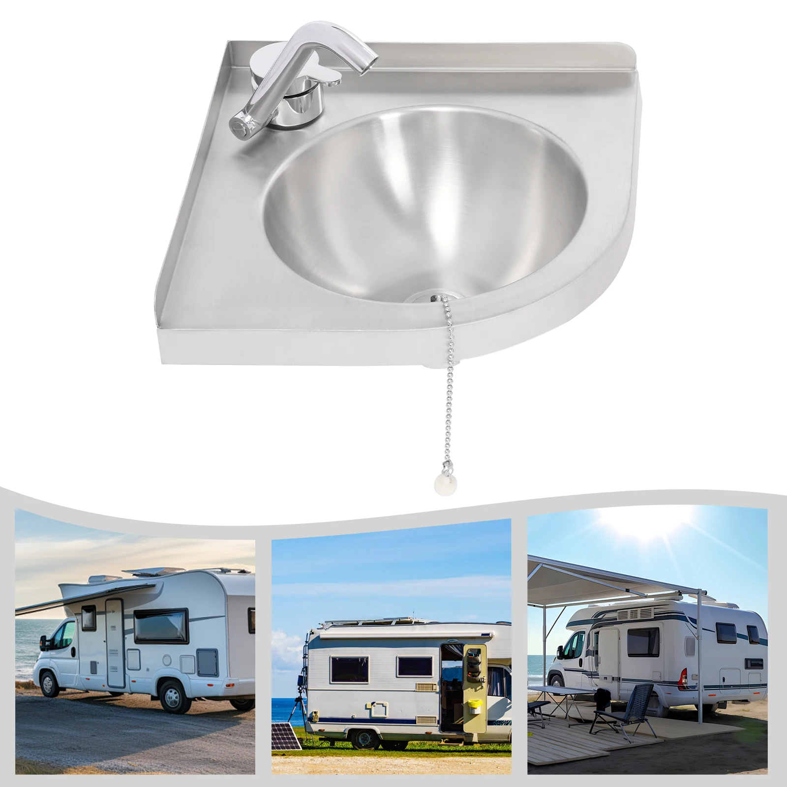 حوض RV مثبت على الحائط مع صنبور، وعاء واحد 304 حوض غسيل من الفولاذ المقاوم للصدأ