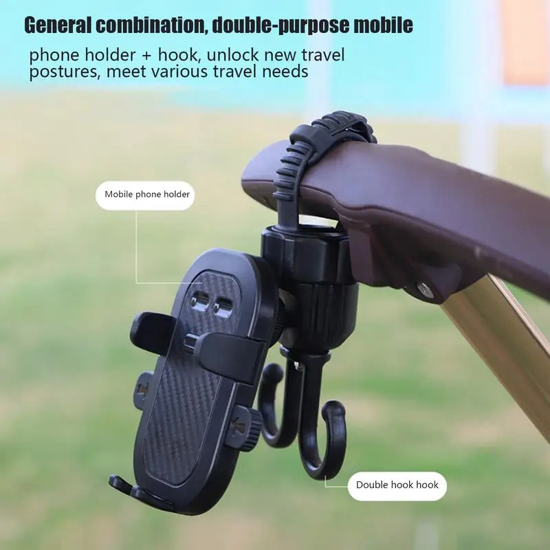 Stroller Phone Holder Multifunctional Stroller Hooks For Bags 2-in-1 Smartphone Stand Cradle Bag Hook For Grocery Carts