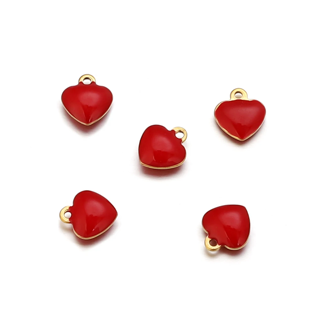 20 piezas de acero inoxidable, esmalte Multicolor, corazón, pequeños dijes chapados en oro, DIY, collar, pulsera, materiales para hacer joyas, venta al por mayor