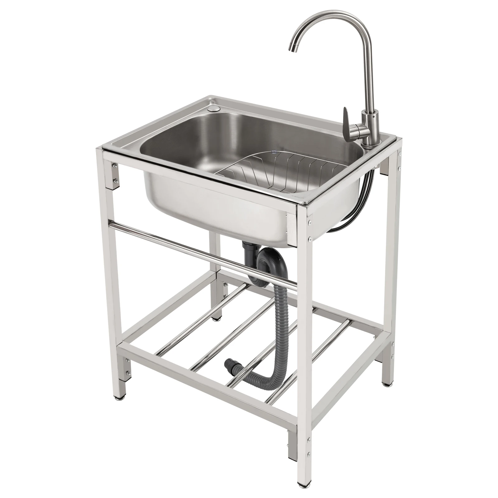 Kitchen sinks-Freestanding Single Basin Sink: Deep, Quiet, and Raised Design for Efficient Cleaning of Dishes, Fruits, and More