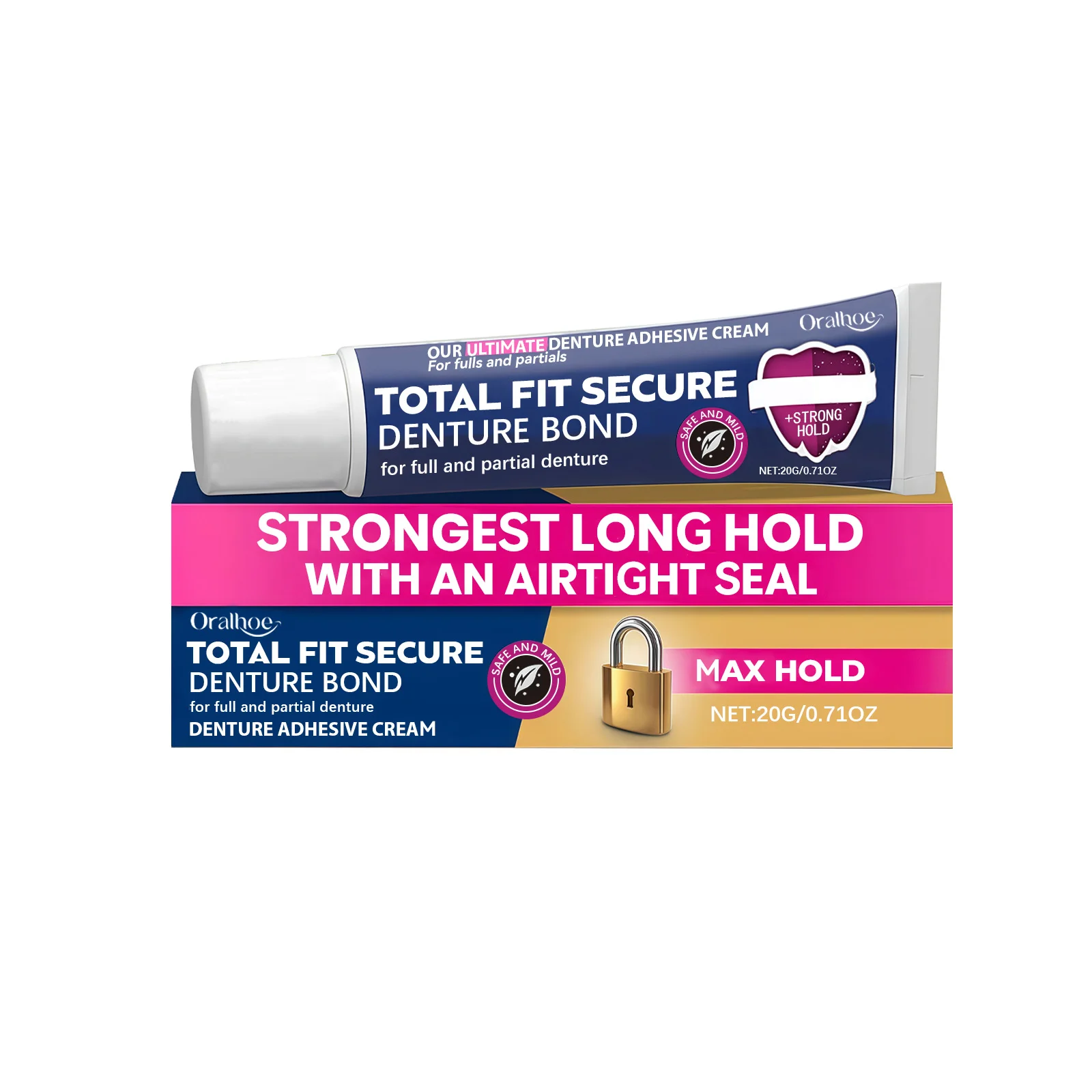 Denture Adhesive Fixing Cream Secure Fit Strong Adhesion Natural Seamless Sensation-Free Comfortable Denture Care for Women Men