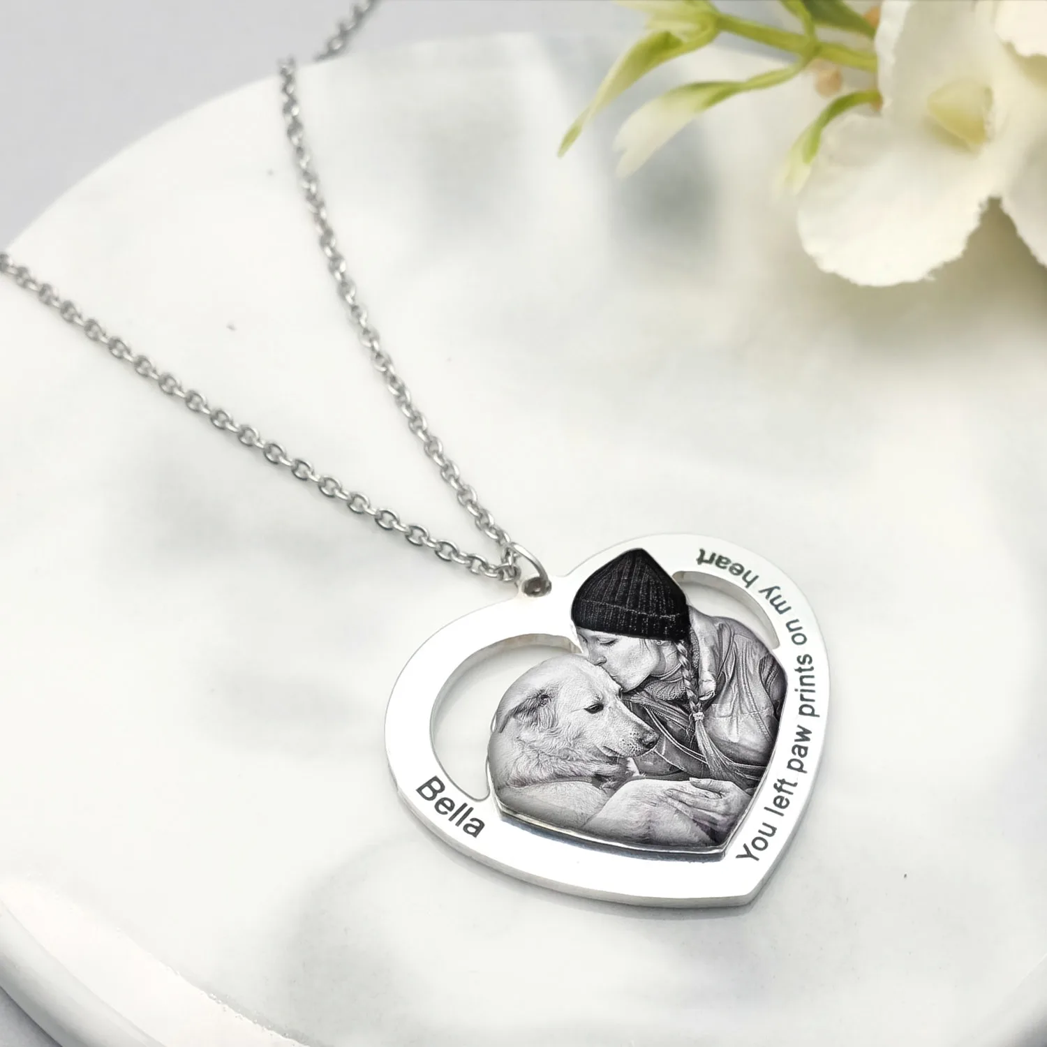 Personalized Pet Photo Heart Necklace for Women Custom Dog Picture Necklaces Engraved Christmas Day Gift Memorial Jewelry Gifts