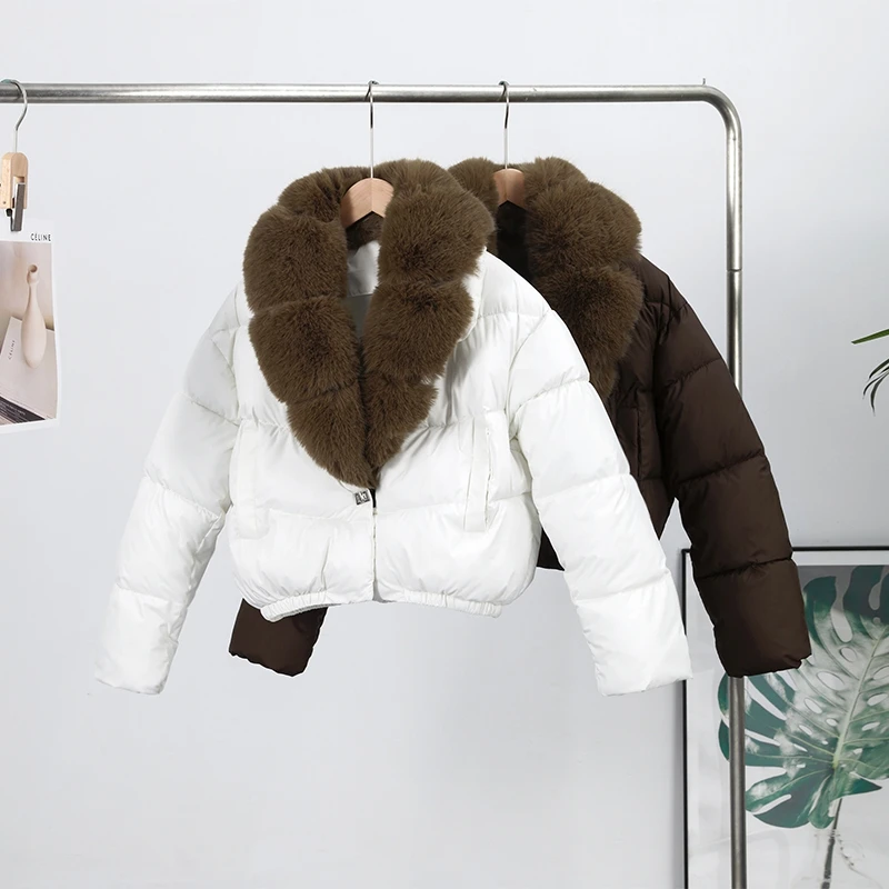 Warm Fur Collar Cotton Coats Women's Green Lapel Zipper Full Sleeve Padded Jacket Overcoat 2026 Winter New Lady Loose Streetwear