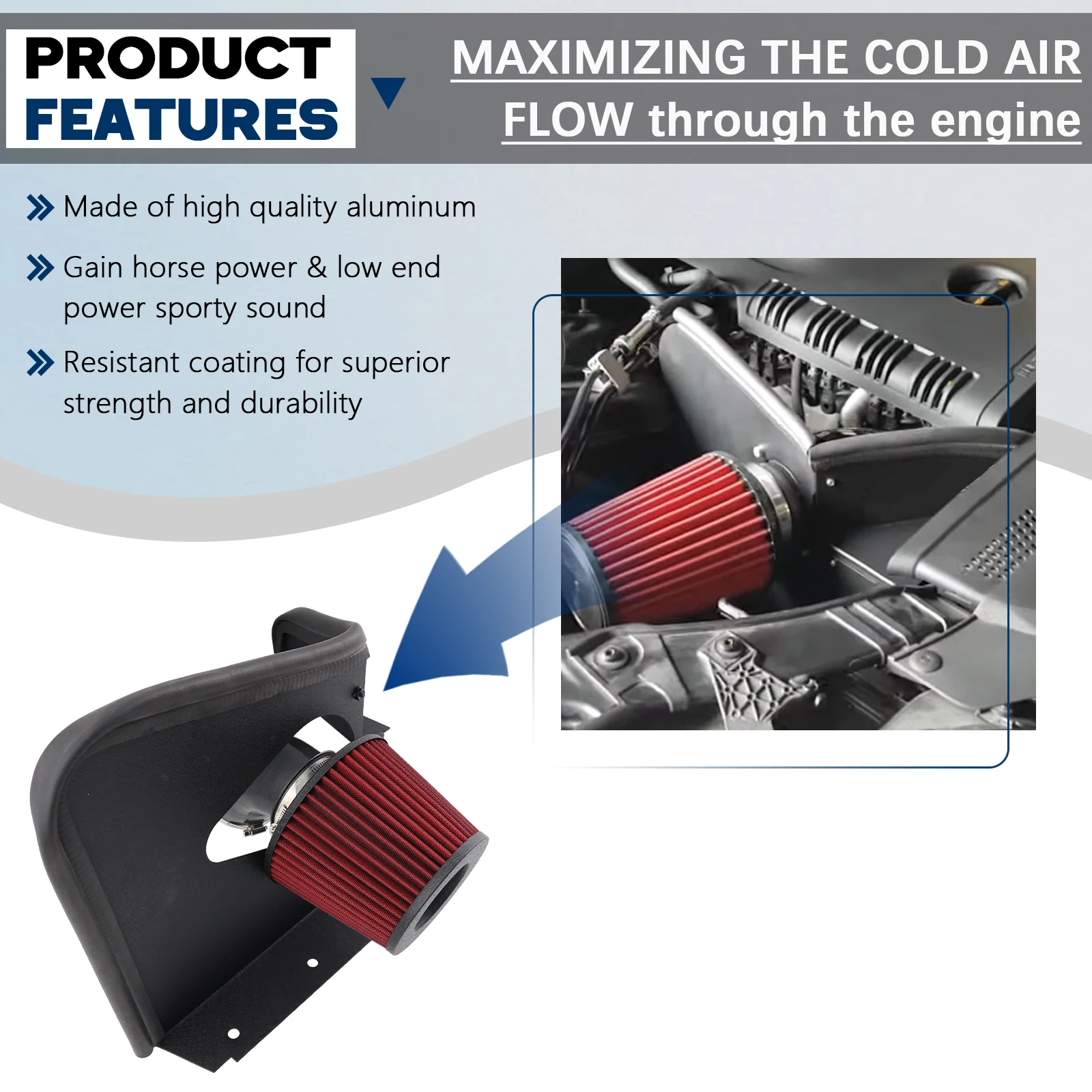 

Heavy Duty Aluminum Air Intake Pipe Kit with Heat Shield & Filter for Audi A4 A5 B8 1.8T 2.0T 2008-2012