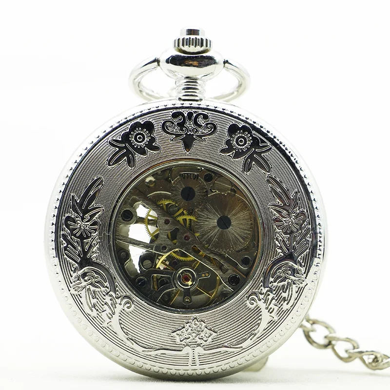 Steampunk Antique Retro Pocket Watches Mechanical For Men Women Roman Numerals Transparent Glass Cover Chain Watches Gift Clock