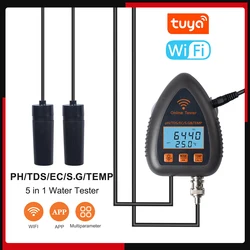 Tuya WiFi 5w1 jakość wody Monitor online PH całkowicie rozpuszczone jedzenie S.G EC miernik testowy temperatury małżeństwo Tester