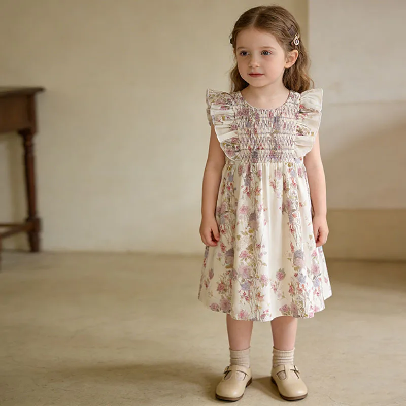 Girls' Dress Summer New Style French Floral Sleeveless Round Neck Temperament Children's Beautiful Dress
