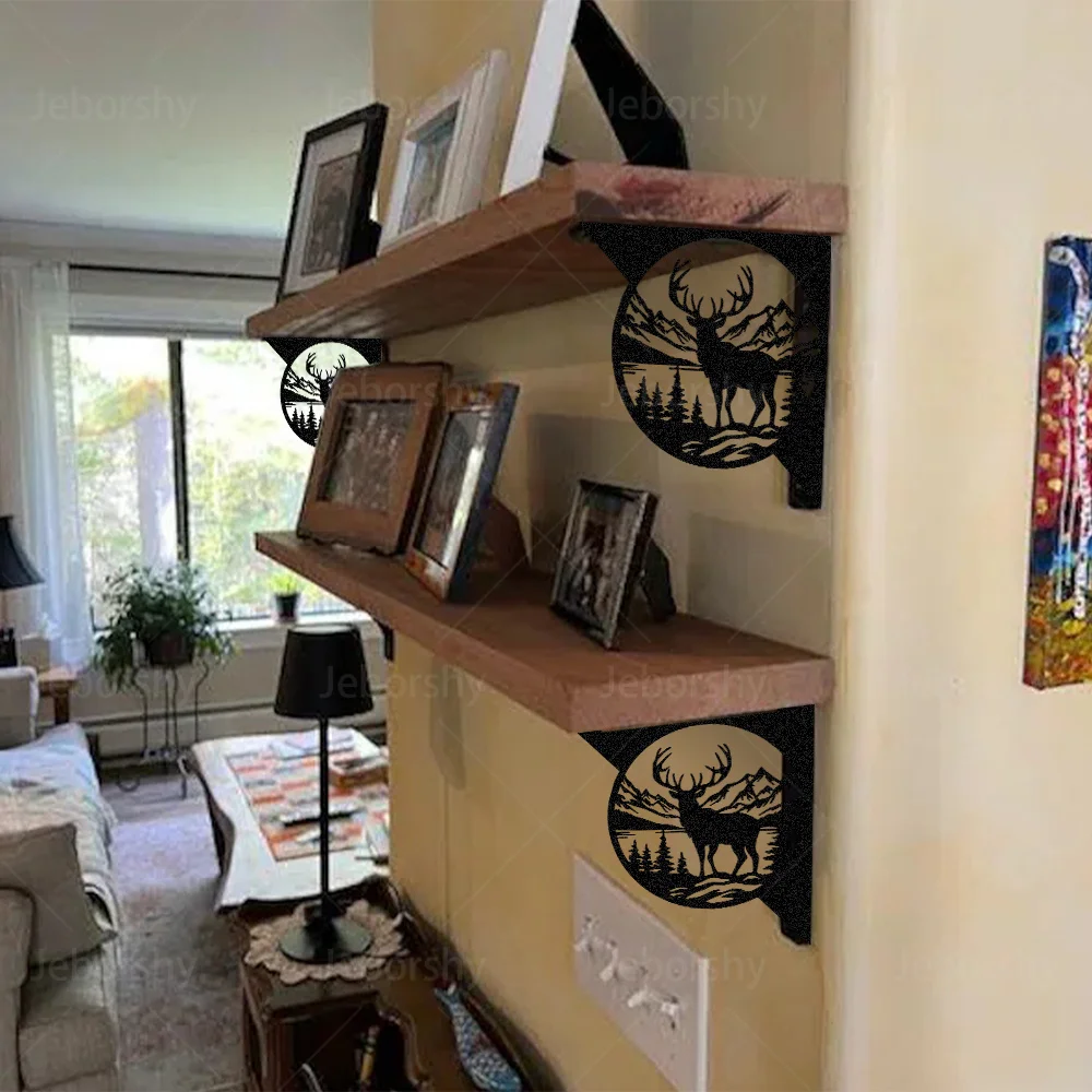 2pcs Deer Metal Shelf Brackets L-Shaped Wall Mounted Supports Requires Drilling Storage for Kitchen Bathroom view 3
