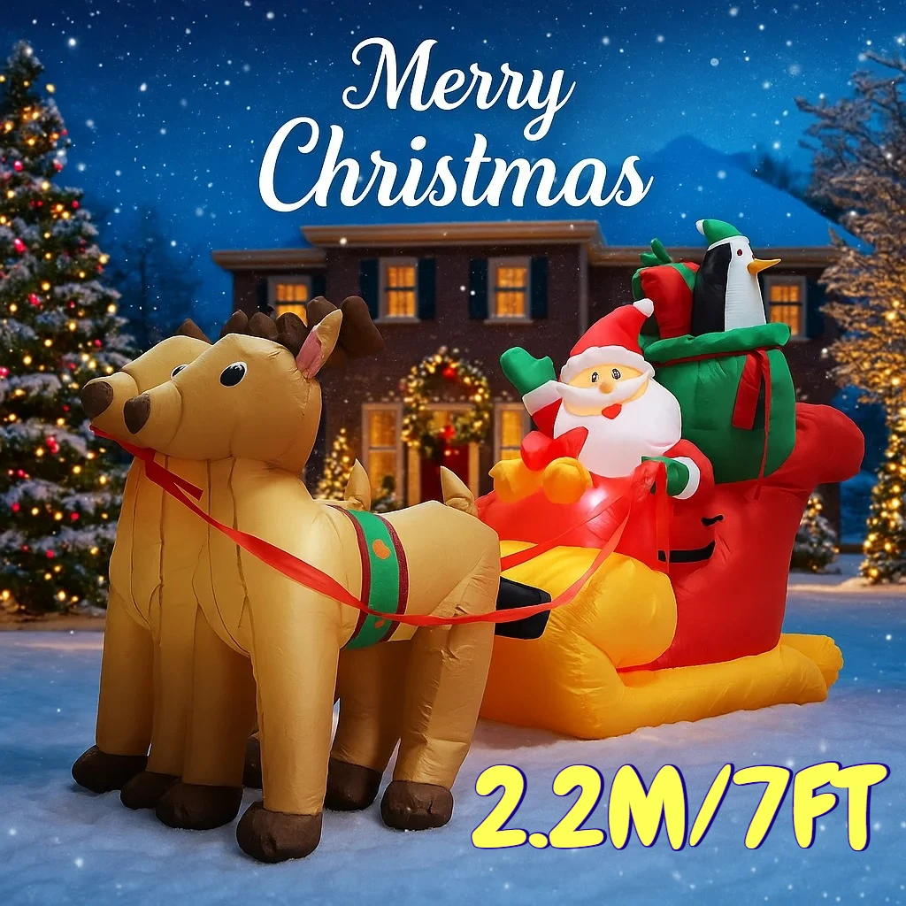 

2.2M/7FT Santa Claus Reindeer Sleigh Christmas Decorations Home Inflatable Toys with LED Lights Yard Xmas Ornaments Decor