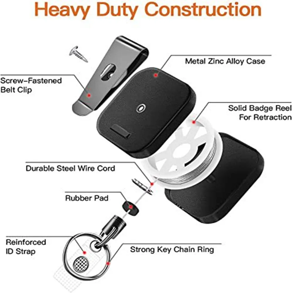 Retractable Badge Support Metal Holders Carabiner Keychain Belt Badge Reels Clip Key Ring ID Card Holder Black