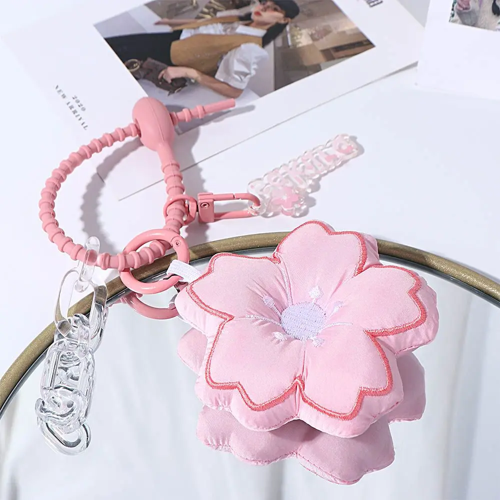 Kawaii Fabric Pink Handmade Toy Key Trinket Sakura Bag Pendant Cherry Blossom Keyring Backpack  Accessory Floral Keychain