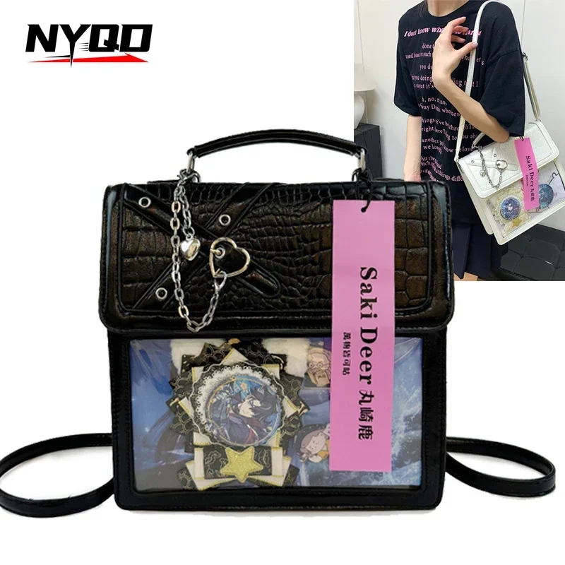 Y2K JK Uniform Crossbody Shoulder Bag Gothic Women Transparent Backpacks Trend Subculture Girl DIY Badge Ita Bags Bolso Mujer