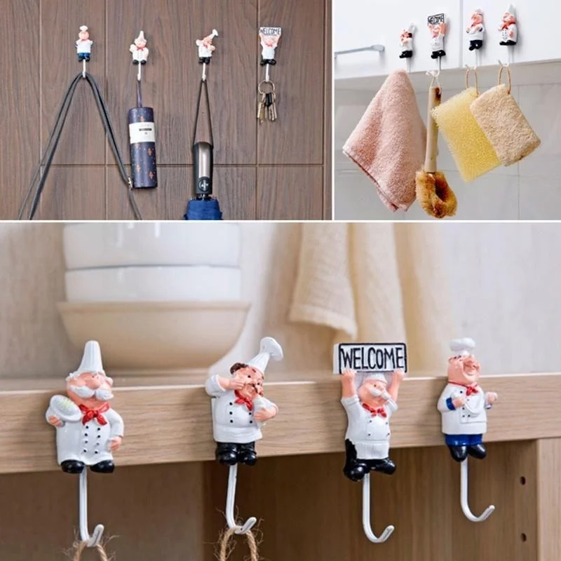 1Pc Kitchen Creative Chef Cartoon Storage Rack Hooks Wall Hanger Kitchen Hooks for Utensils Wall Hooks Kitchen Accessories