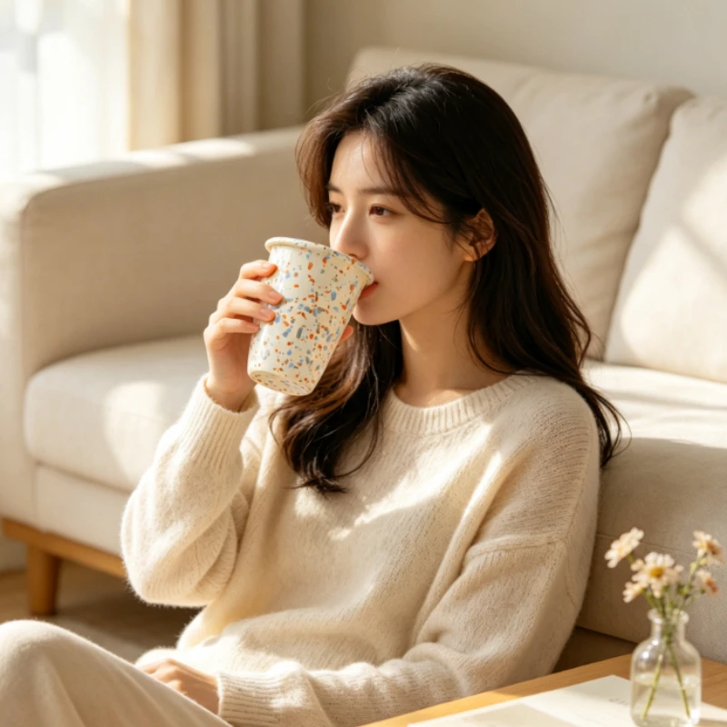 Korean Splashed Ink Design Ceramic Coffee Cups Underglaze Dot Pattern Mark Cup for Adults Style Juices Water Cup Tea Cups
