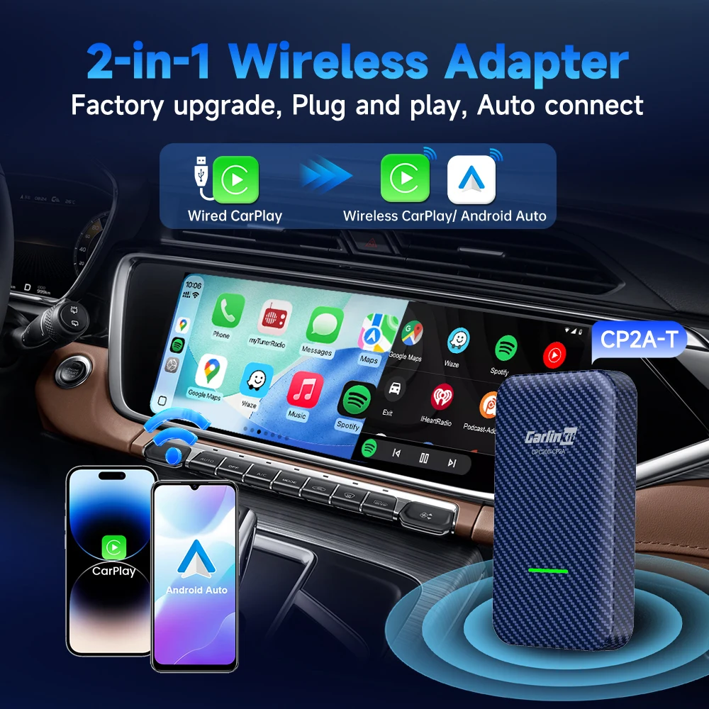 CarlinKit 4.0 Wireless CarPlay Adapter Android Auto Dongle 2-in-1 Mini Box Play and Play for OEM Wired CarPlay Car OTA Update