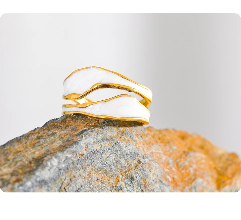 Yhpup Fashion White Enamel Creative Irregular 316 Stainless Steel Open Ring Waterproof Women Jewelry Stylish Charm Bijoux New