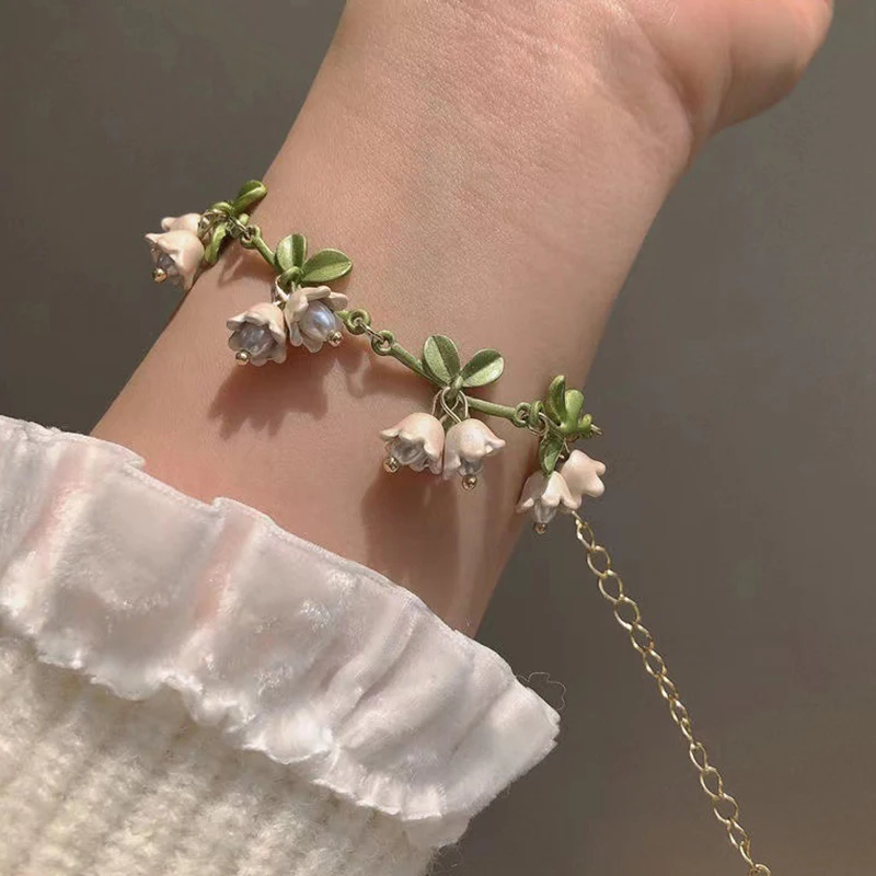 Vintage French Design Mori Lily Of The Valley Pearl Bracelet Handmade Jewelry Fashion Forest Series Women Gift