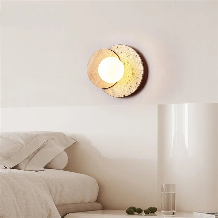 Nordic vintage marble round wall lamps wabi-sabi style bedroom bedside lamp staircase living room